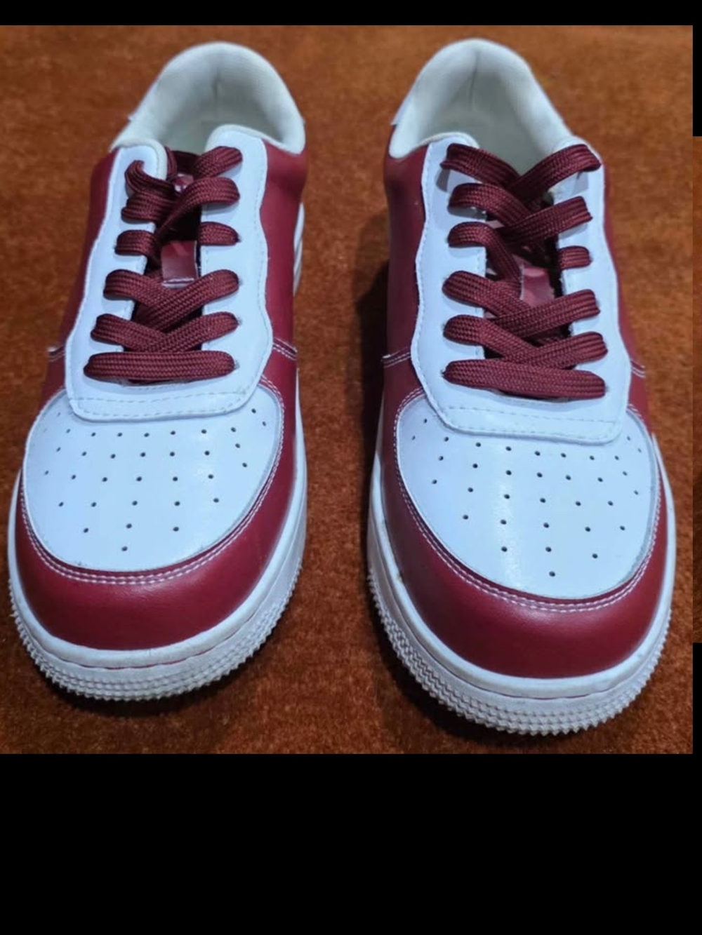Men's Low-Top Lace-Up Sneakers in White and Burgundy